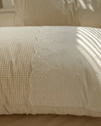 Sophia Gingham Lace Washed Cotton Bedding Set / Ocean Blue Ever Lasting