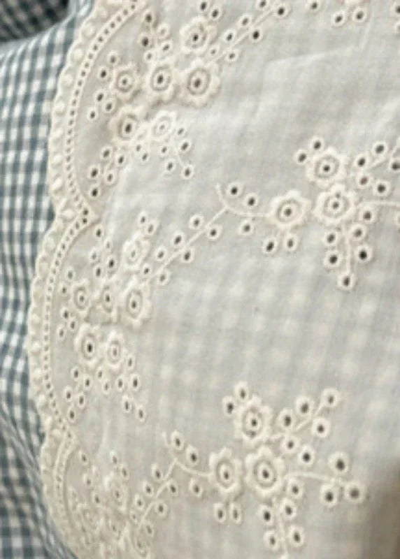 Sophia Gingham Lace Washed Cotton Bedding Set / Ocean Blue Ever Lasting