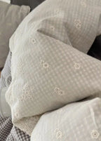 Sophia Gingham Lace Washed Cotton Bedding Set / Ocean Blue Ever Lasting
