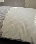 Sophia Gingham Lace Washed Cotton Bedding Set / Ocean Blue Ever Lasting