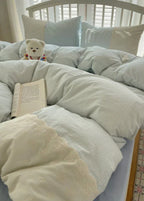 Sophia Gingham Lace Washed Cotton Bedding Set / Ocean Blue Ever Lasting