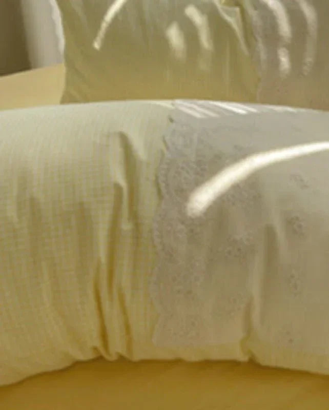 Sophia Gingham Lace Washed Cotton Bedding Set / Ocean Blue Ever Lasting