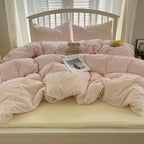 Sophia Gingham Lace Washed Cotton Bedding Set / Ocean Blue Ever Lasting