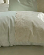 Sophia Gingham Lace Washed Cotton Bedding Set / Ocean Blue Ever Lasting