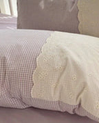 Sophia Gingham Lace Washed Cotton Bedding Set / Ocean Blue Ever Lasting