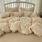 Sophia Gingham Lace Washed Cotton Bedding Set / Ocean Blue Ever Lasting