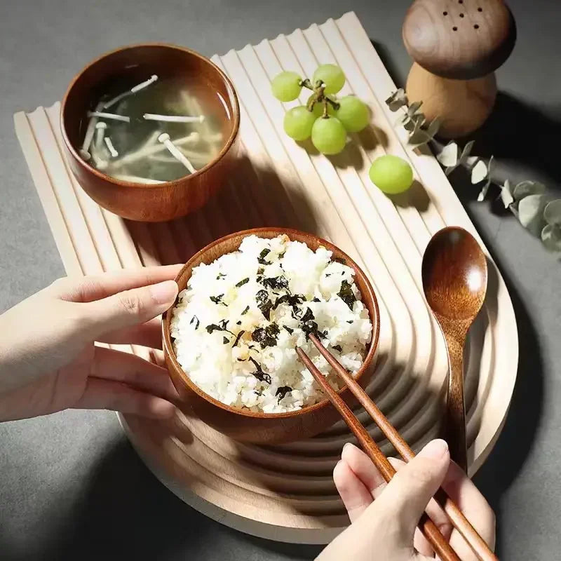 Japanese Wooden Bowls Jujube Wood Children Baby Adults Small Soup Bowls Solid Wood Salad Bowls Retro Household Tableware - House Of Avana