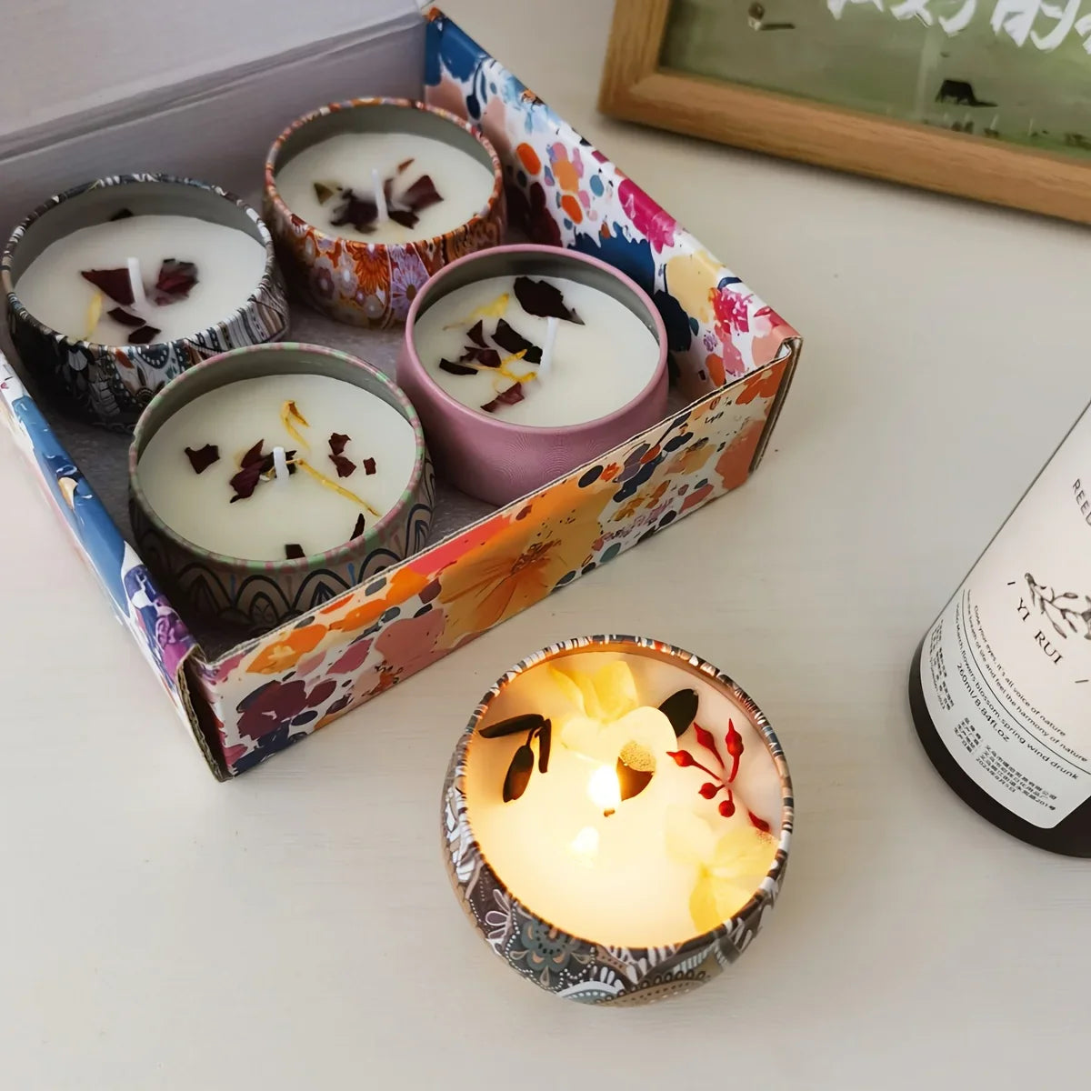 Soy Wax Candles in Portable Tin with Holiday Scents, detail shot - House Of Avana