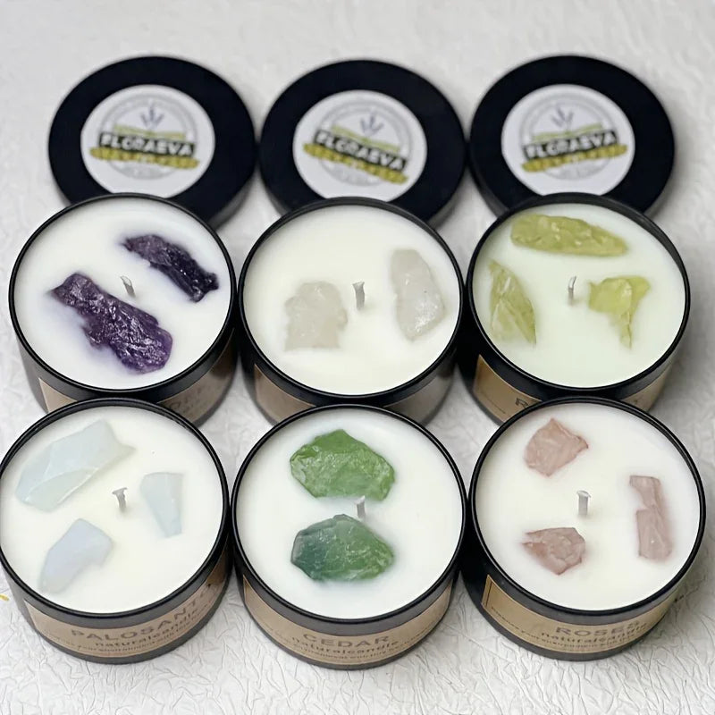 Colorful crystal-infused soy wax candles, handmade with essential oils - House of Avana