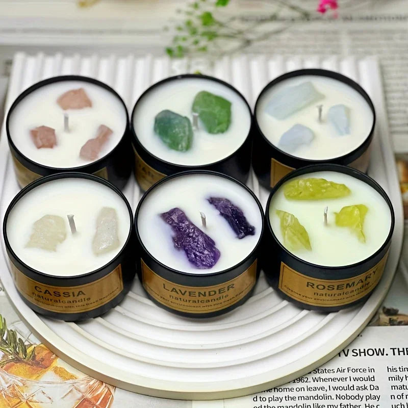Colorful crystal-infused soy wax candles, handmade with essential oils - House of Avana