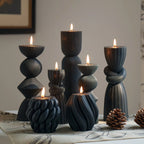 Soy Wax Ribbed Pillar Candles 7-pack, dimensions view - House Of Avana