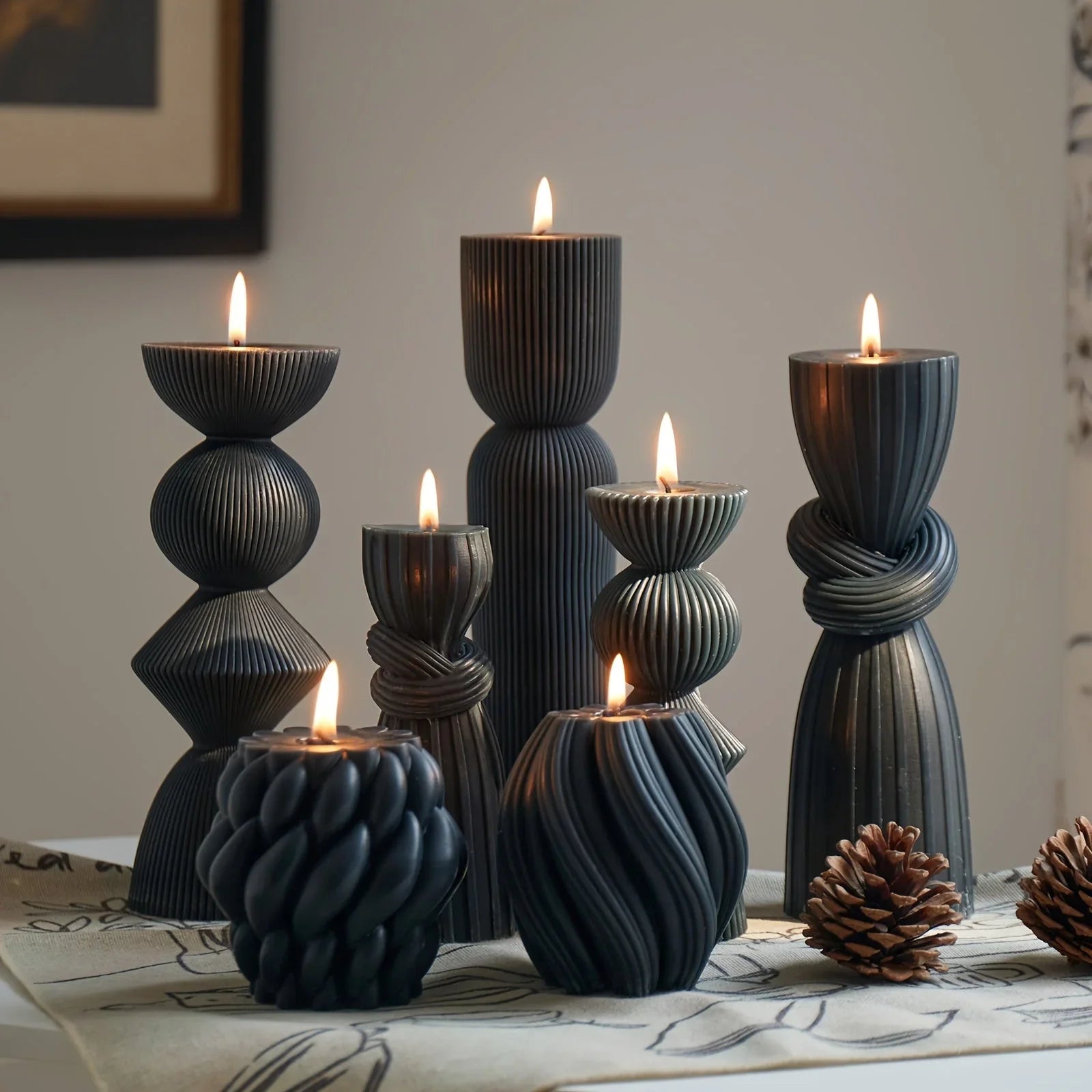 Soy Wax Ribbed Pillar Candles 7-pack, dimensions view - House Of Avana