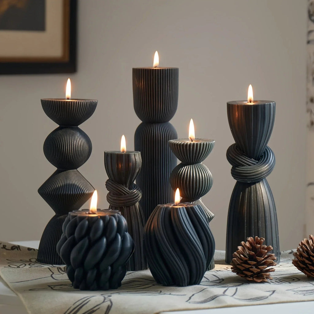 Soy Wax Ribbed Pillar Candles 7-pack, dimensions view - House Of Avana [[SKU:HOA-CAN-406]]