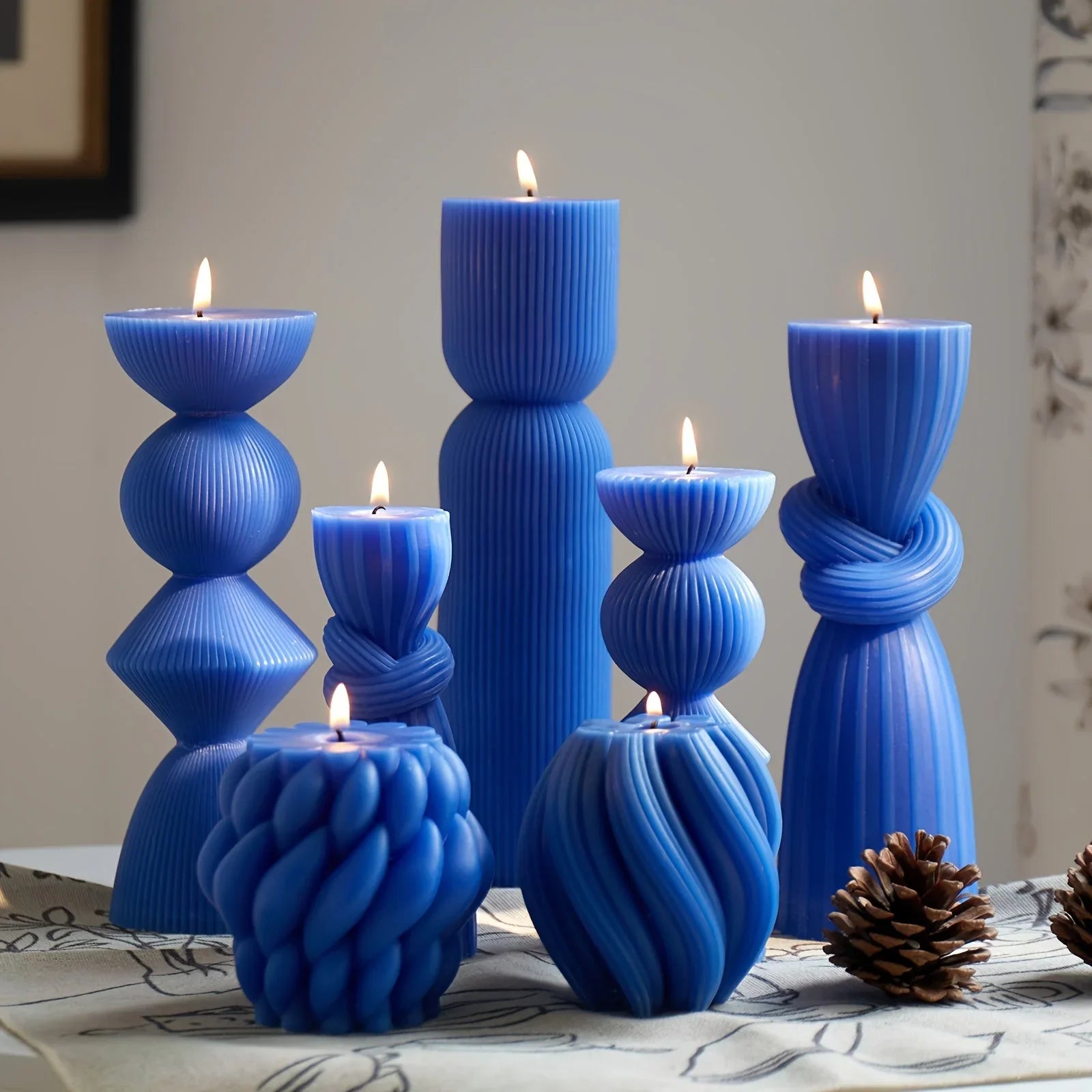 Soy Wax Ribbed Pillar Candles 7-pack, in-use display - House Of Avana