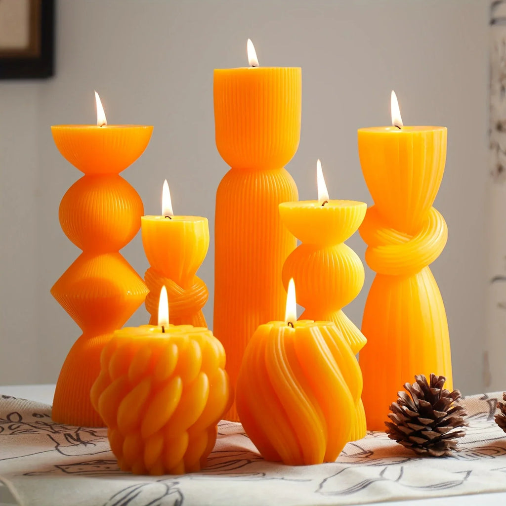 Soy Wax Ribbed Pillar Candles 7-pack, alternate view - House Of Avana
