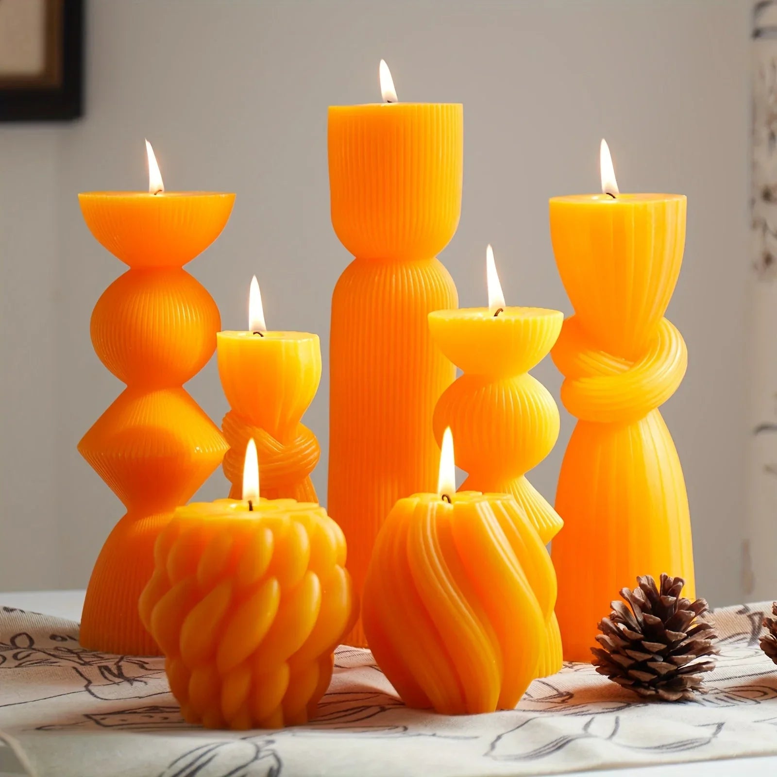 Soy Wax Ribbed Pillar Candles 7-pack, alternate view - House Of Avana