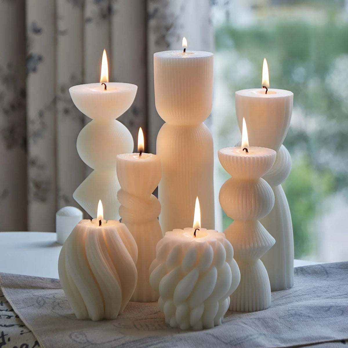 Soy Wax Ribbed Pillar Candles 7-pack, front view - House Of Avana [[SKU:HOA-CAN-406]]