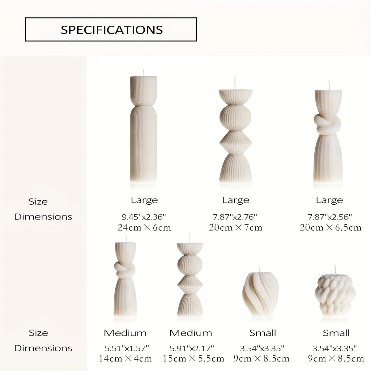 Soy Wax Ribbed Pillar Candles 7-pack, back view - House Of Avana [[SKU:HOA-CAN-406]]