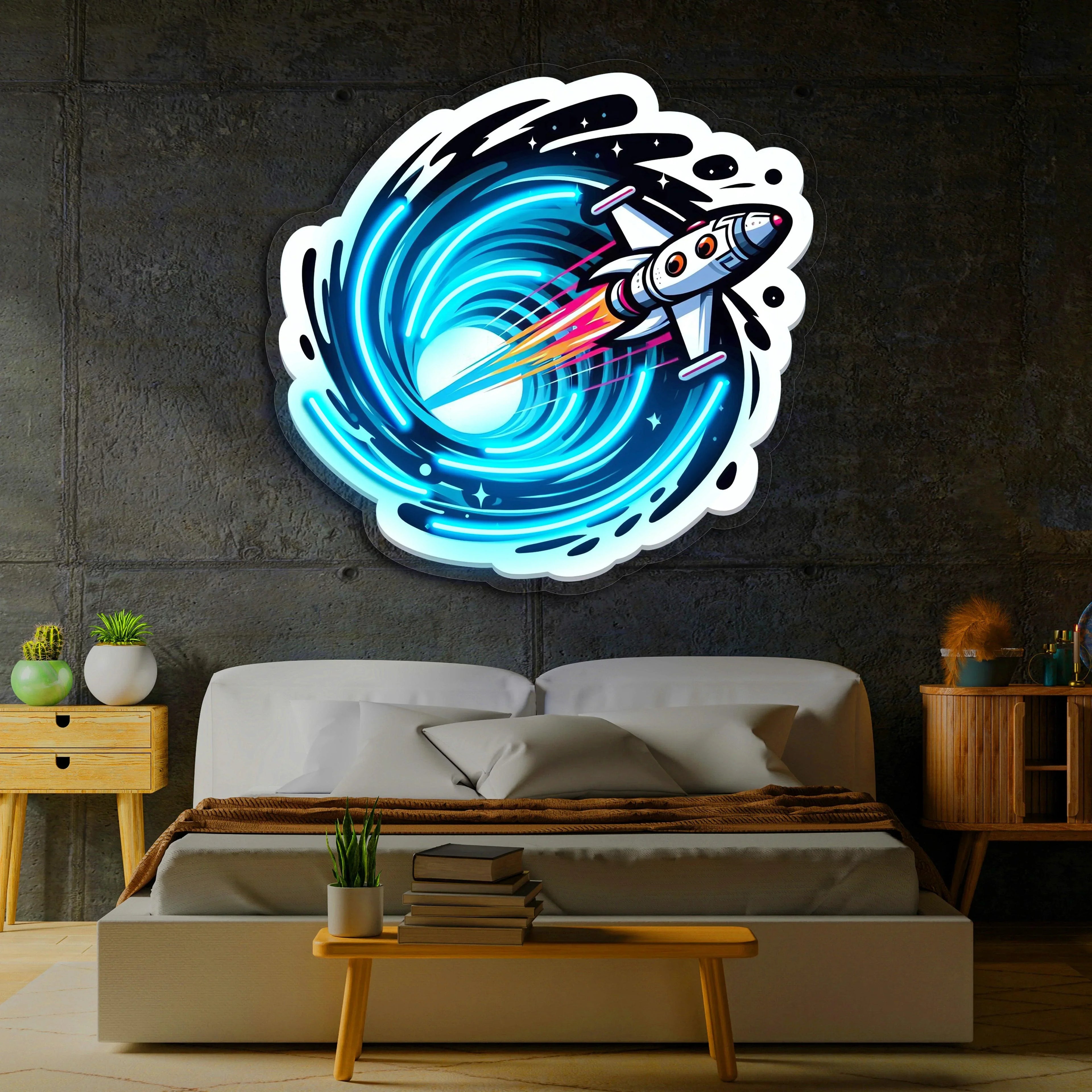 Space Jet UV Printed Neon, Neon Wall Art, Neon Light Sign, UV Print Neon Sign Peony Atelier