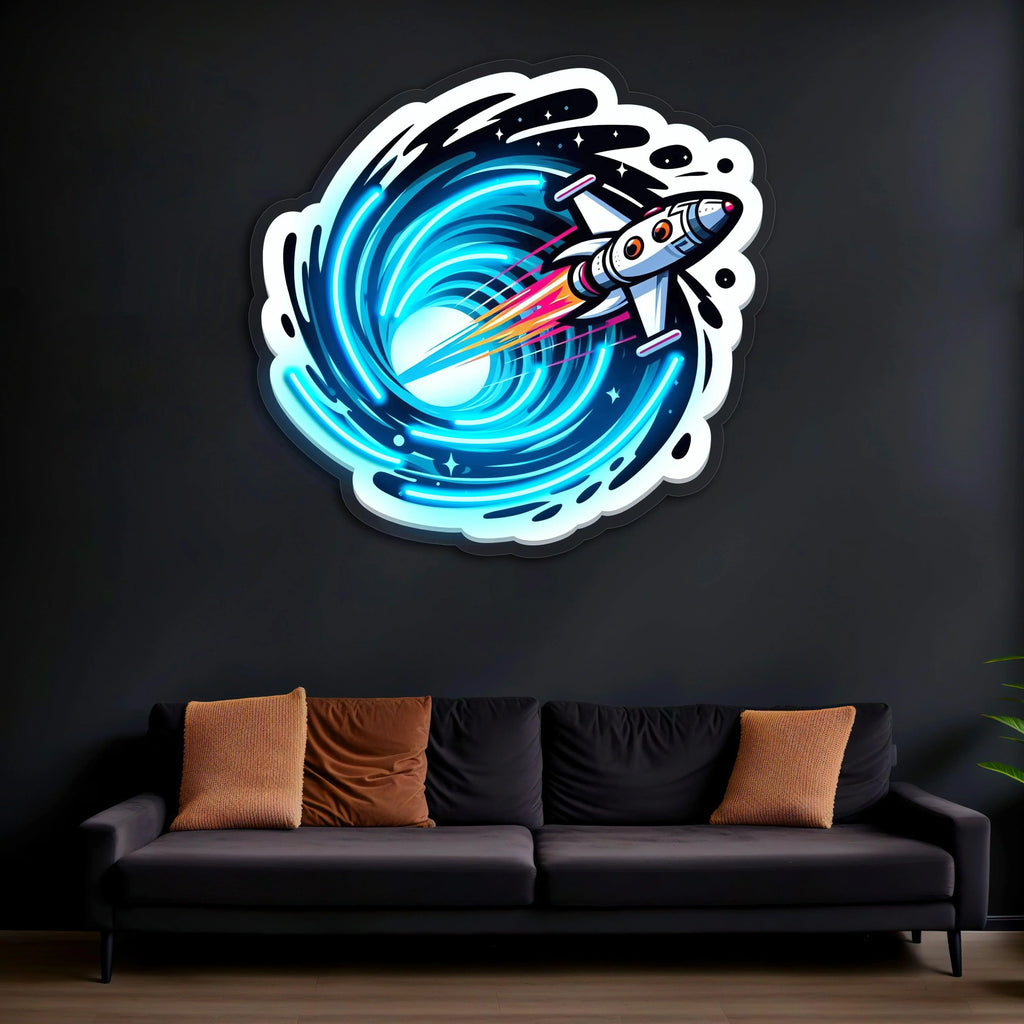 Space Jet UV Printed Neon, Neon Wall Art, Neon Light Sign, UV Print Neon Sign Peony Atelier