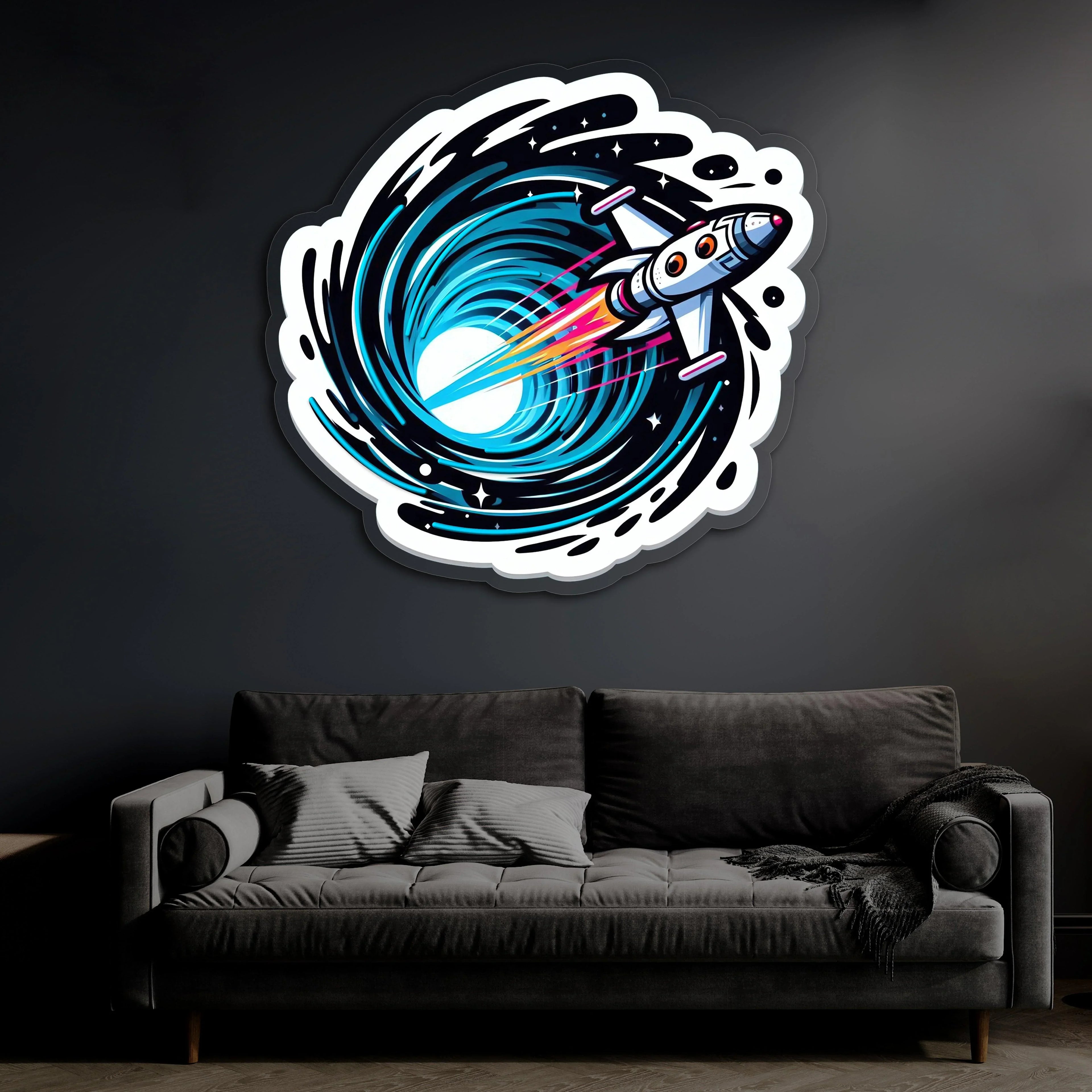 Space Jet UV Printed Neon, Neon Wall Art, Neon Light Sign, UV Print Neon Sign Peony Atelier
