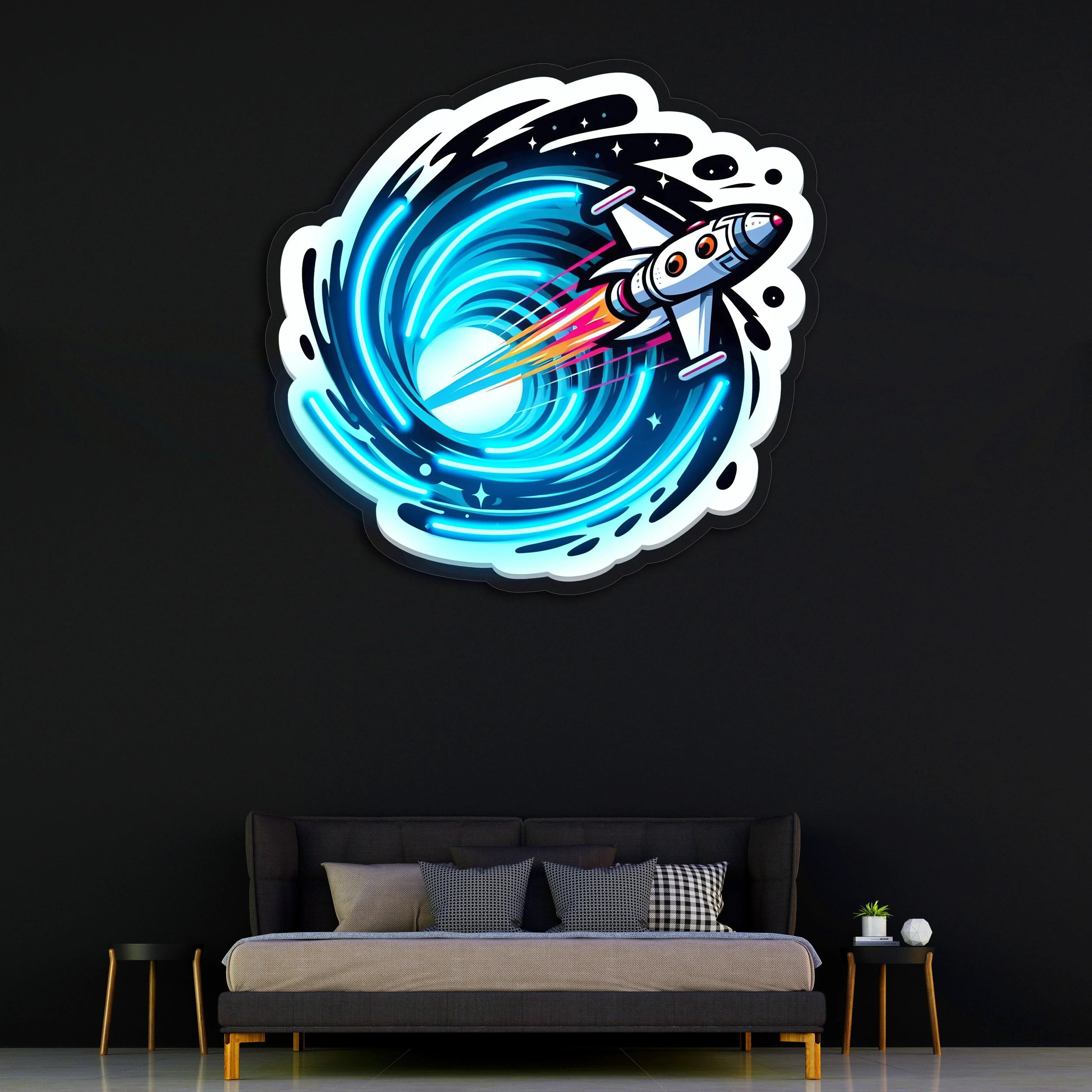 Space Jet UV Printed Neon, Neon Wall Art, Neon Light Sign, UV Print Neon Sign Peony Atelier