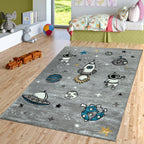 Space Rug for Kids with Astronauts & Rockets in Grey RugYourHome