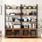 Spacious Rustic Industrial Bookshelf with Doors - Farmhouse Charm Metal Frame, 4-Tier Display Rack in Brown with Open Shelves & Cabinet Storage for Living Room, Bedroom, Home Office - Easy Assembly, Bookshelf Decorations House Of Avana