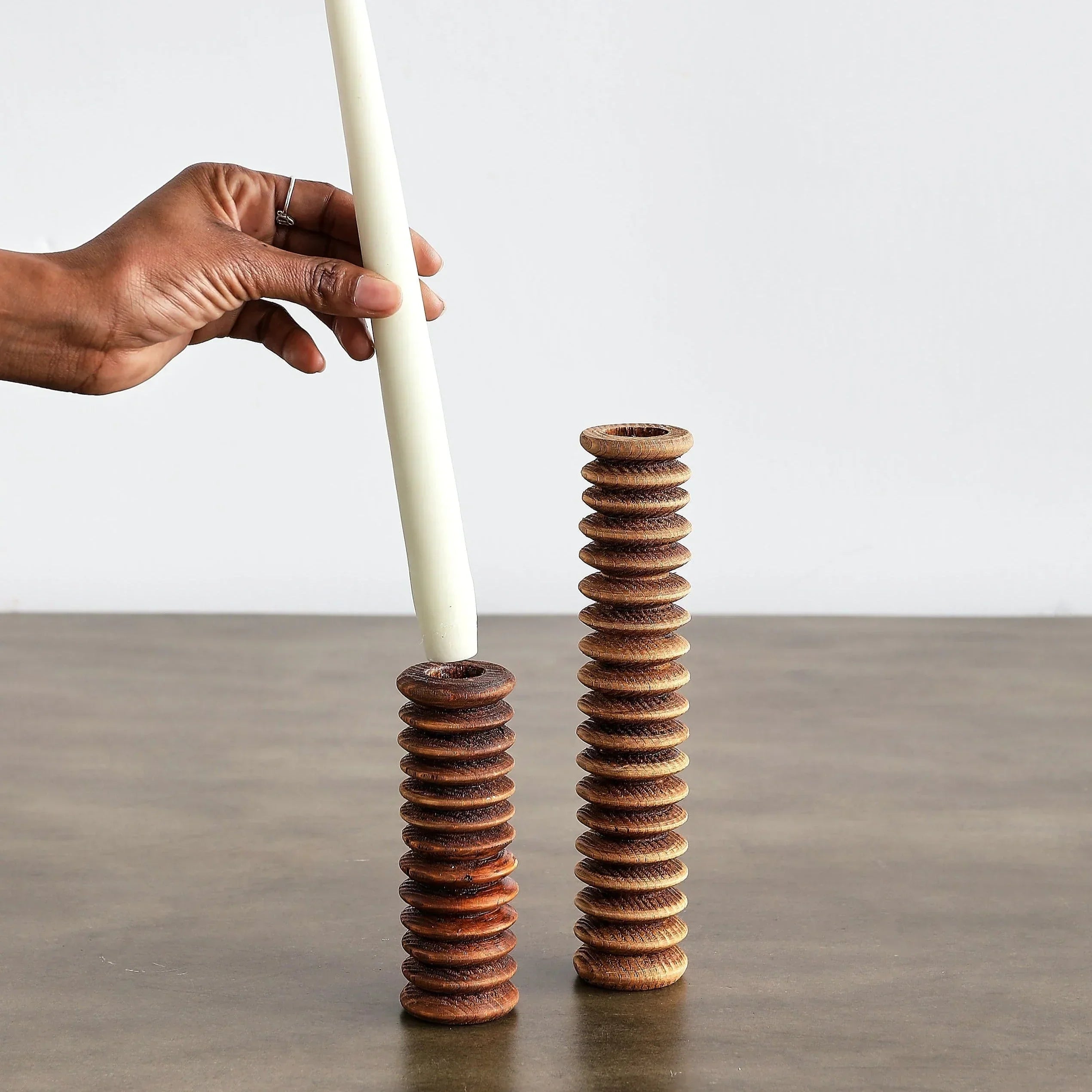 Spiral Pine Modern Wood Candle Candlestick Holder Kanju Interiors