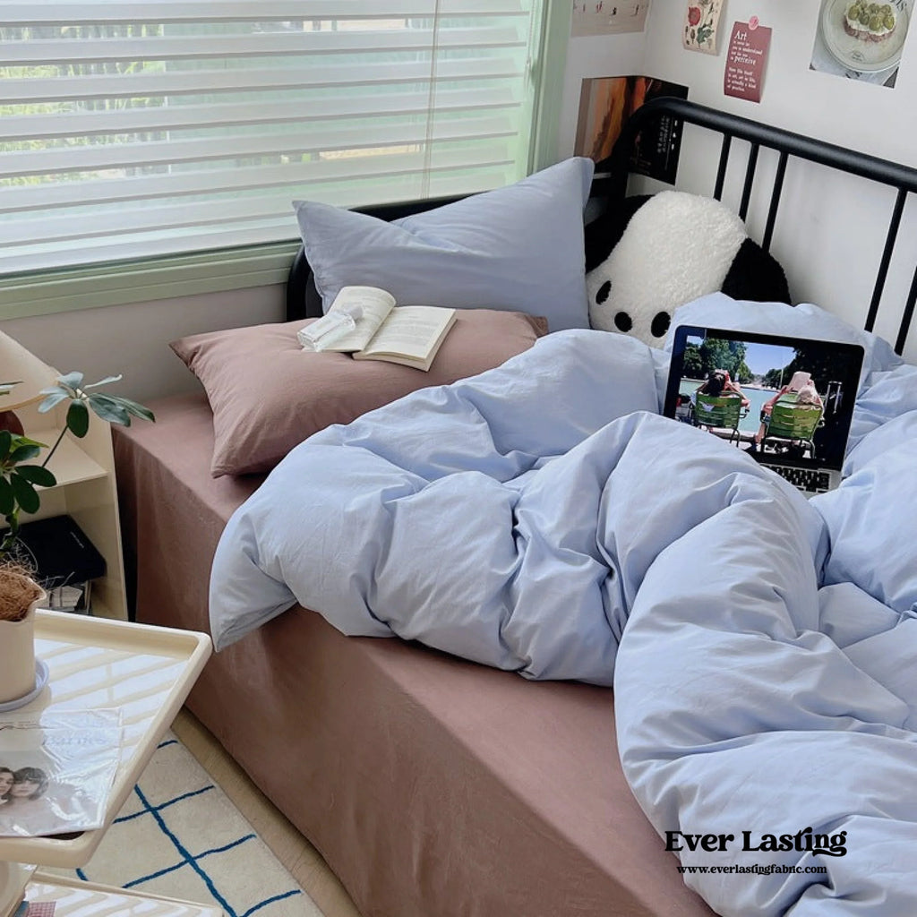 Spring Mixed Washed Cotton Bedding Set / Green + Barbie Pink Ever Lasting