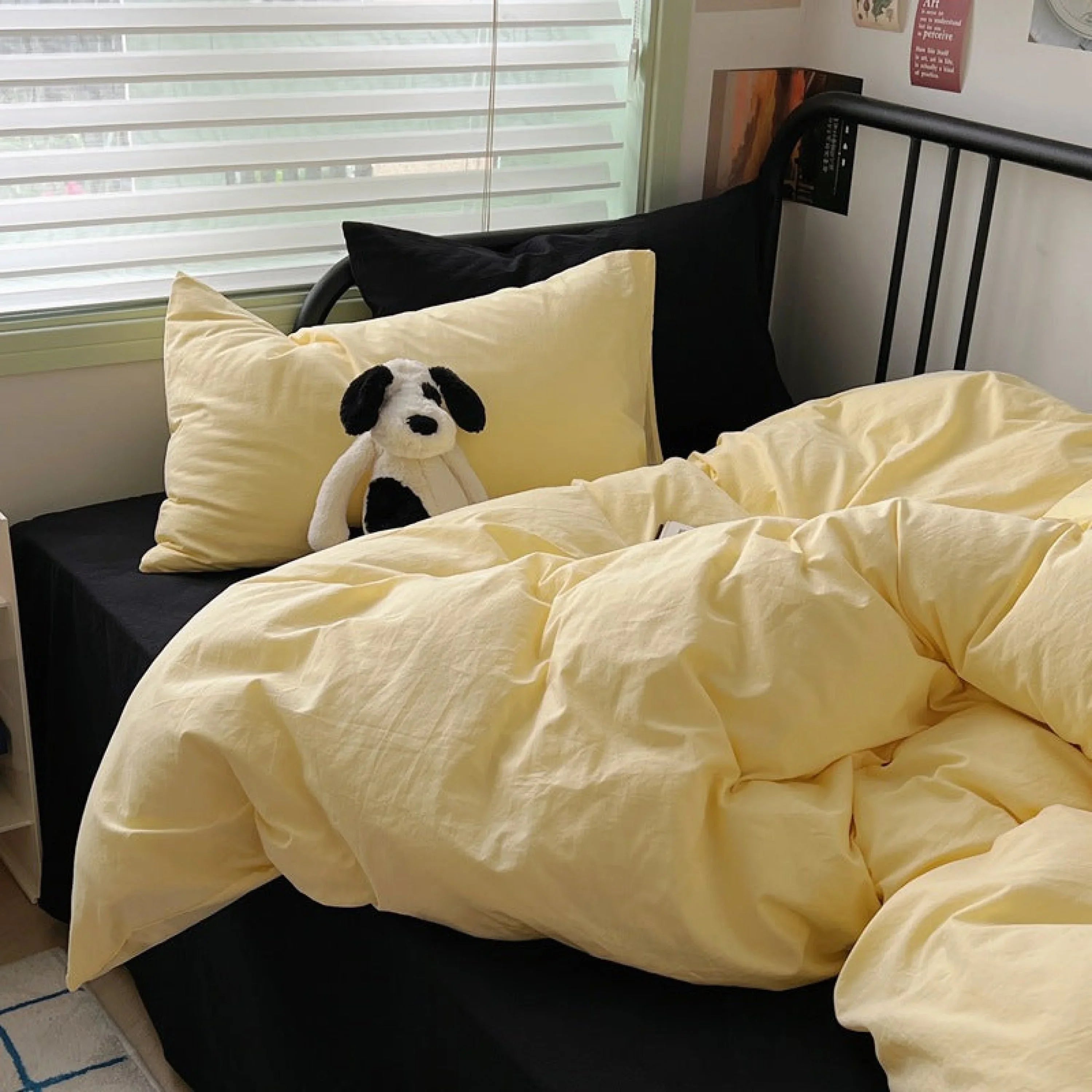 Spring Mixed Washed Cotton Bedding Set / Green + Barbie Pink Ever Lasting