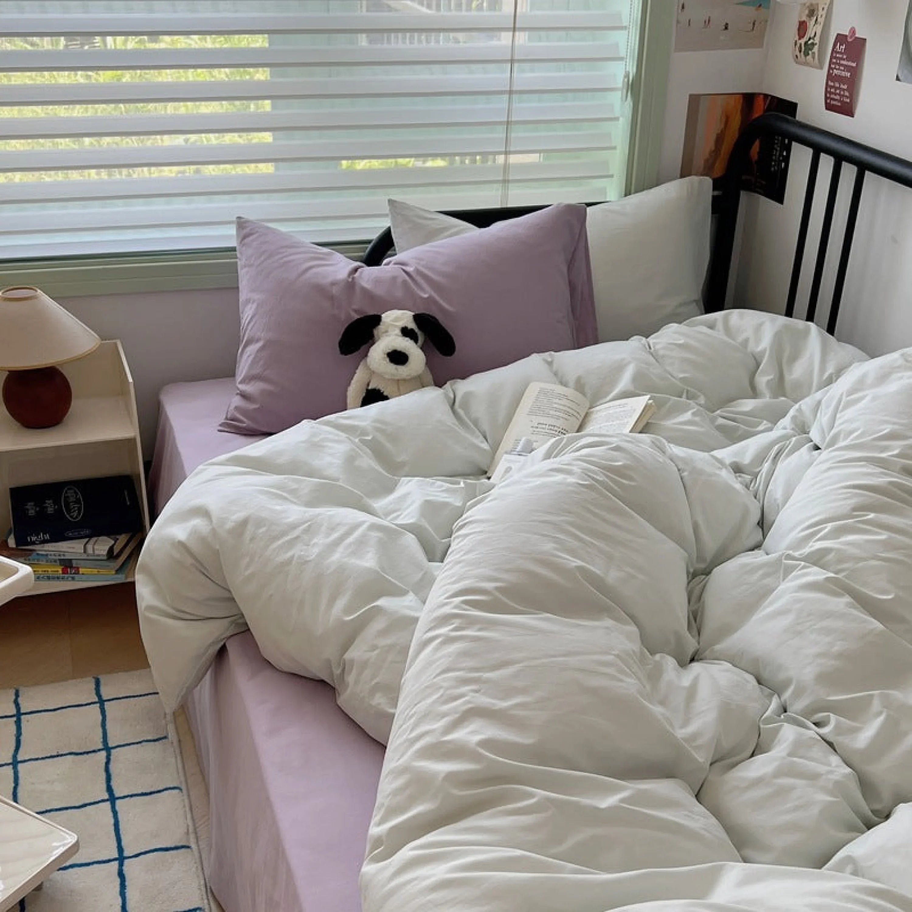 Spring Mixed Washed Cotton Bedding Set / Green + Barbie Pink Ever Lasting