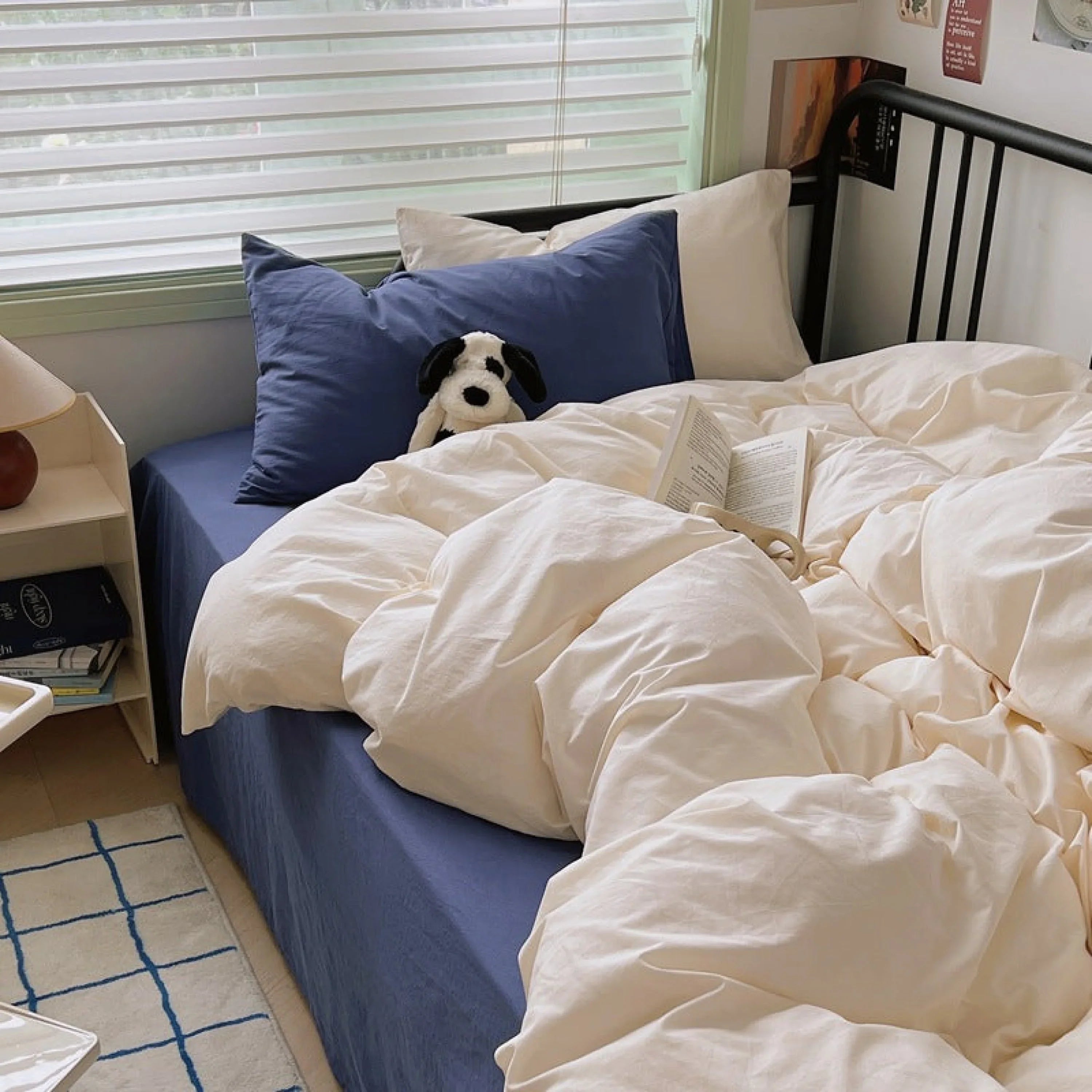 Spring Mixed Washed Cotton Bedding Set / Green + Barbie Pink Ever Lasting