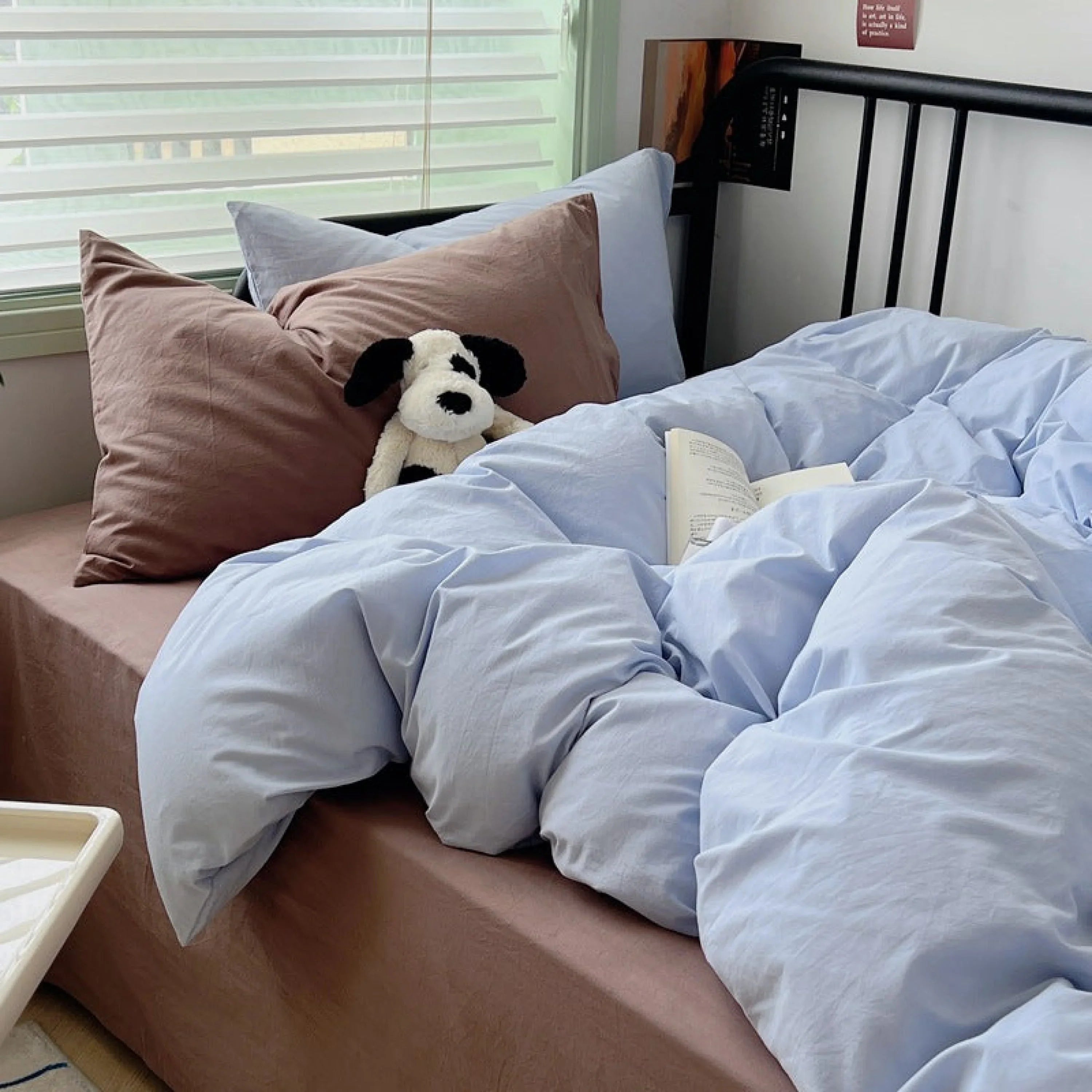 Spring Mixed Washed Cotton Bedding Set / Green + Barbie Pink Ever Lasting