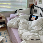 Spring Mixed Washed Cotton Bedding Set / White + Purple Ever Lasting