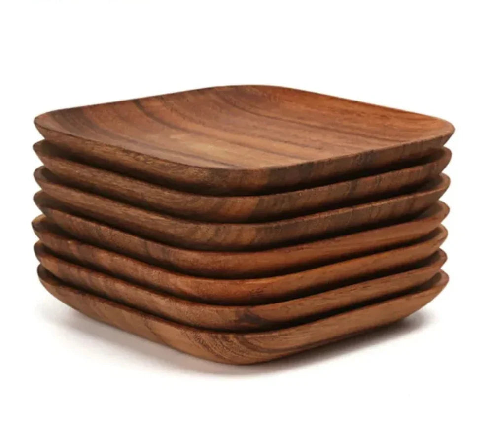 Square Acacia Snack Plates Set for Tableware - House Of Avana