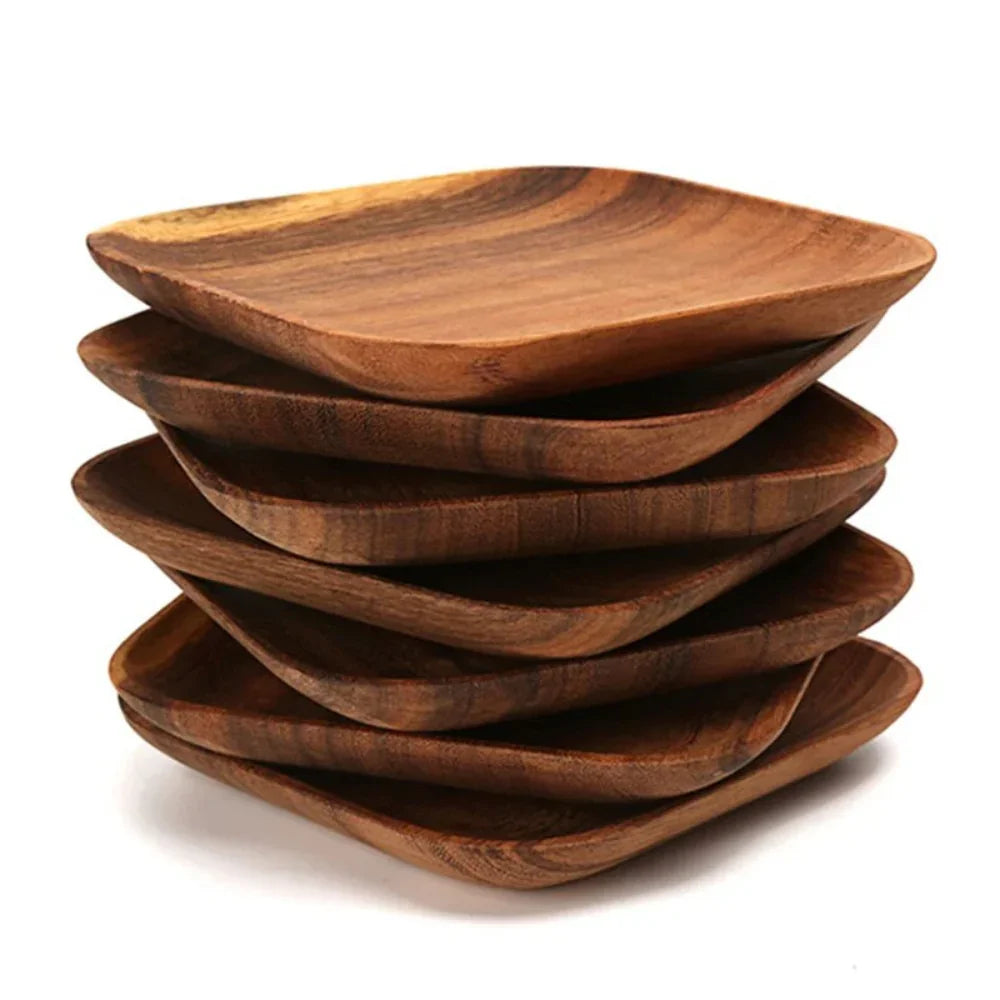 Square Acacia Snack Plates Set for Tableware - House Of Avana
