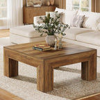 39.4-Inch Square Coffee Table For Living Room, Farmhouse All MDF Accent Center Cocktail Table With Sturdy Wooden Legs, Easy Assembly, Rustic Brown House Of Avana