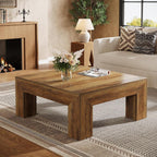 39.4-Inch Square Coffee Table For Living Room, Farmhouse All MDF Accent Center Cocktail Table With Sturdy Wooden Legs, Easy Assembly, Rustic Brown House Of Avana
