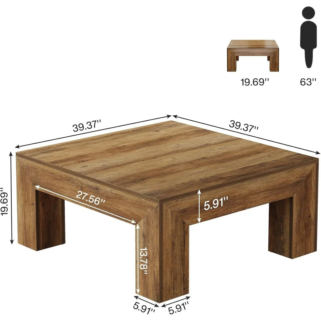 39.4-Inch Square Coffee Table For Living Room, Farmhouse All MDF Accent Center Cocktail Table With Sturdy Wooden Legs, Easy Assembly, Rustic Brown House Of Avana