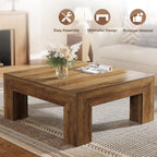 39.4-Inch Square Coffee Table For Living Room, Farmhouse All MDF Accent Center Cocktail Table With Sturdy Wooden Legs, Easy Assembly, Rustic Brown House Of Avana