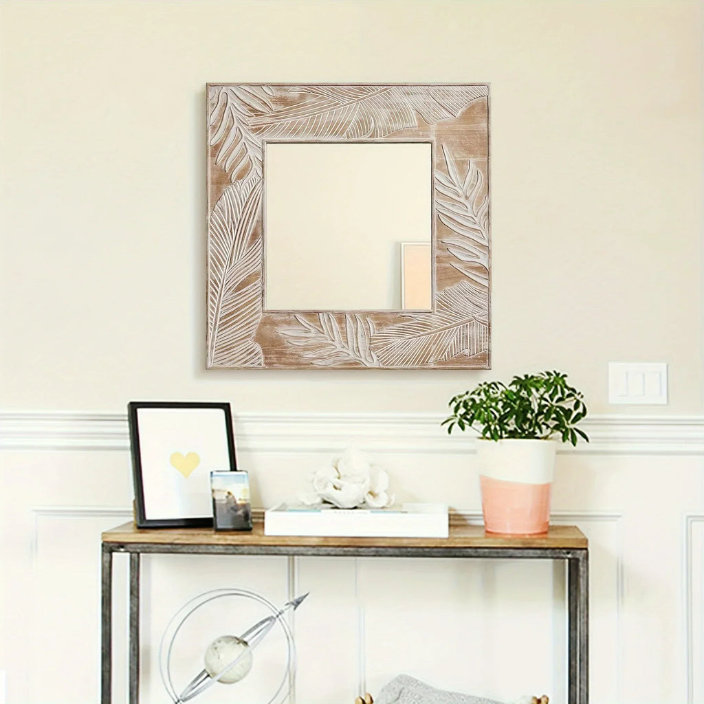 Square Wall Mirror Rustic Square Shape Mirrors Wood Wall Decor Quadrate Mirrors - House Of Avana