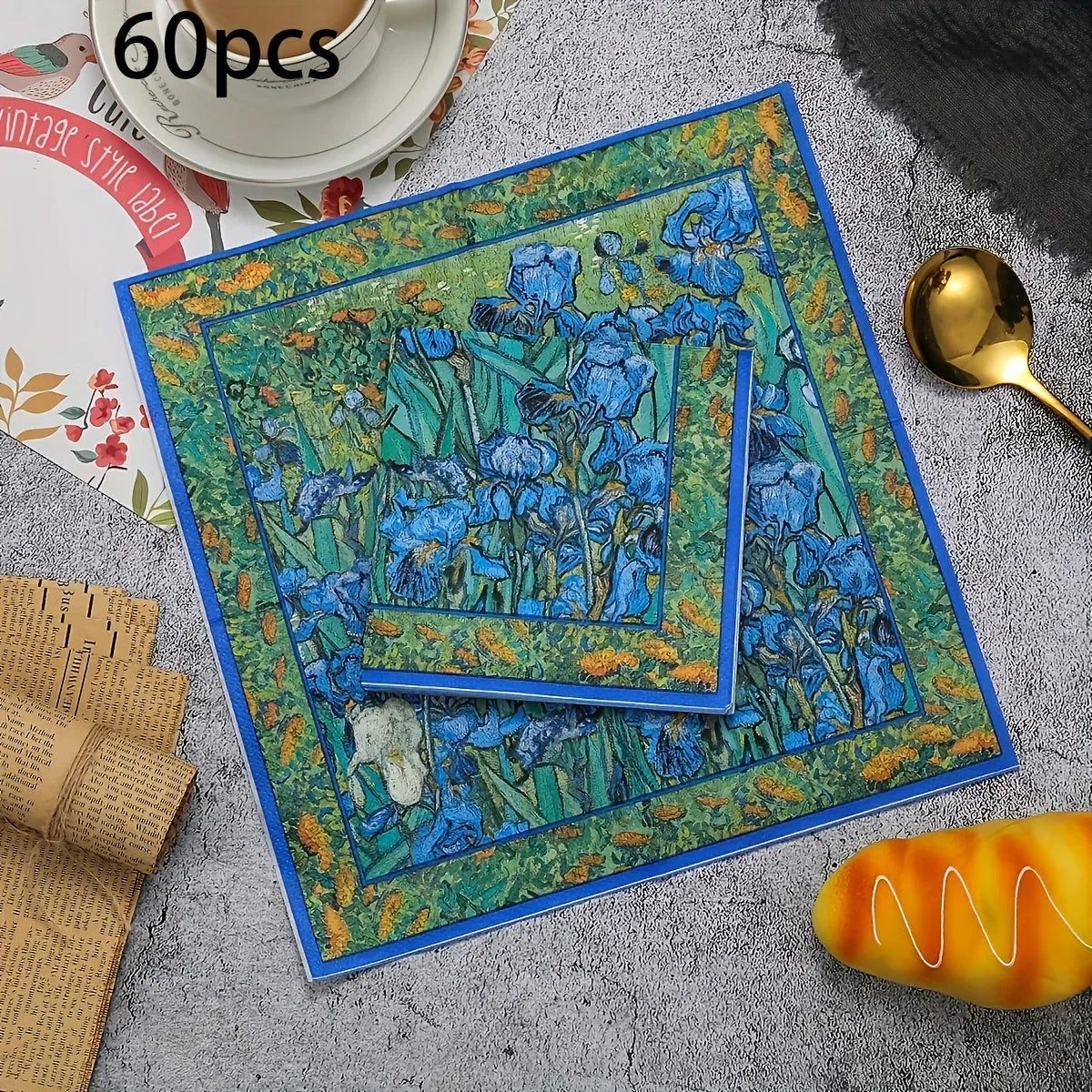 S/s/s/s, Beverage Napkins, Van "irises" | 6.5 X 6.5 Cocktail Napkins Folded, Disposable Party Napkins... - House Of Avana