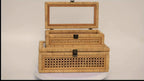 Rattan And Cane Stacking Boxes With Glass Top Lid - Set Of 2 For Boho, And Rustic Farmhouse Decor House Of Avana [[SKU:HOA-DSH-002]]