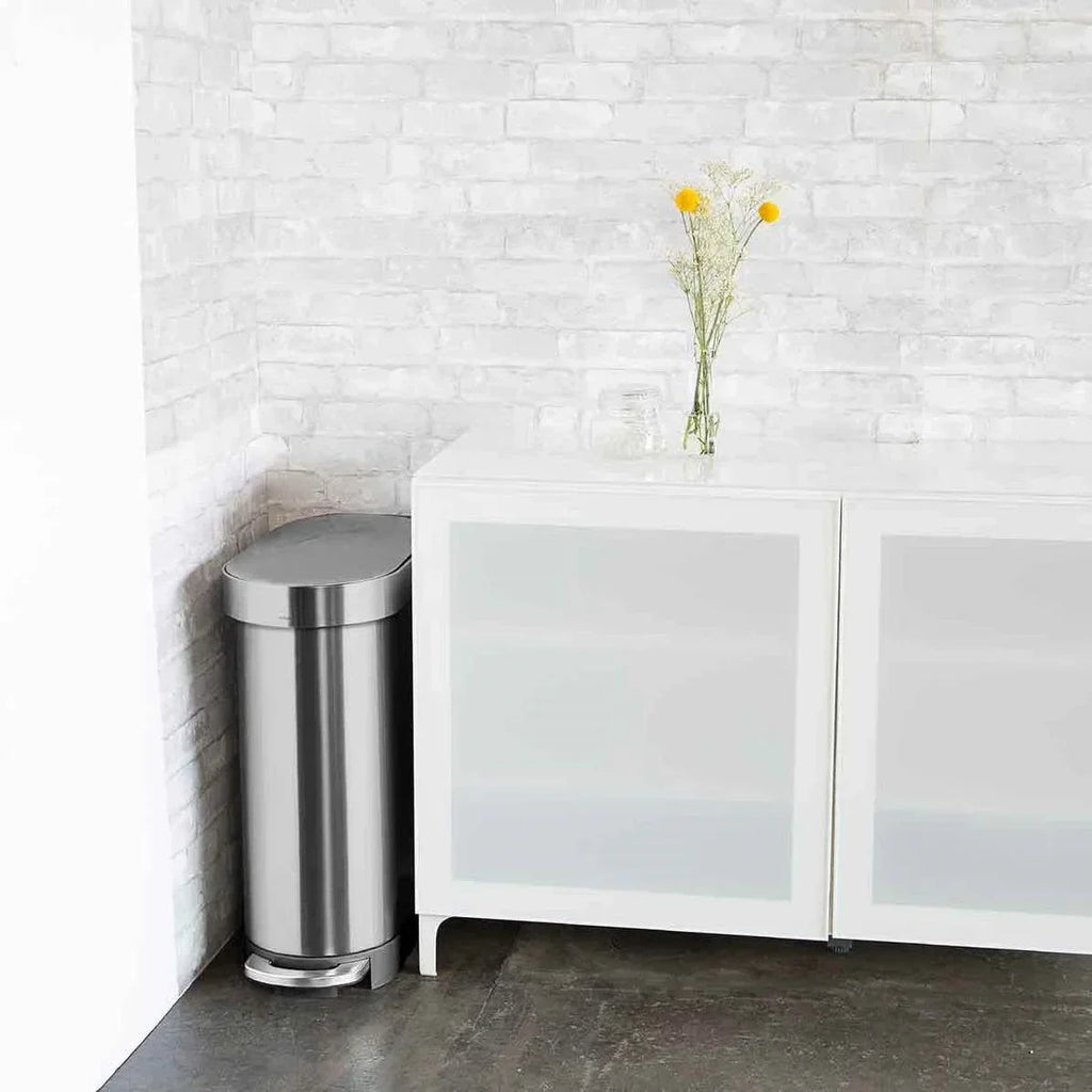 Stainless Steel 12-Gallon Narrow Kitchen Trash Can with Easy Step-on Lid