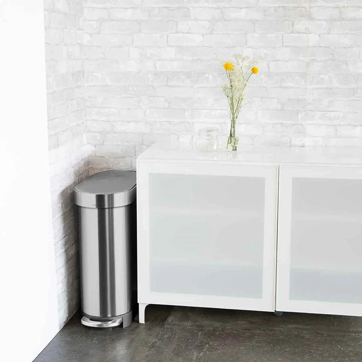 Stainless Steel 12-Gallon Narrow Kitchen Trash Can with Easy Step-on Lid