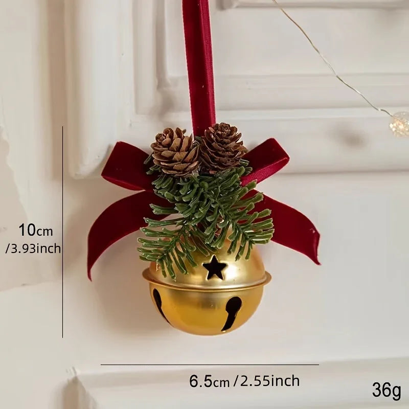 Classic Christmas Door Hanger, Bow And Bell Ornament, Stainless Steel Holiday Tree Decoration, No Feathers, Electricity-Free Festive Accessory House Of Avana