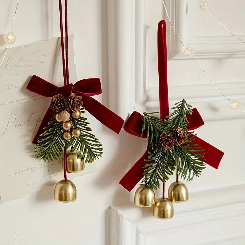Classic Christmas Door Hanger, Bow And Bell Ornament, Stainless Steel Holiday Tree Decoration, No Feathers, Electricity-Free Festive Accessory House Of Avana [[SKU:HOA-XMS-408]]