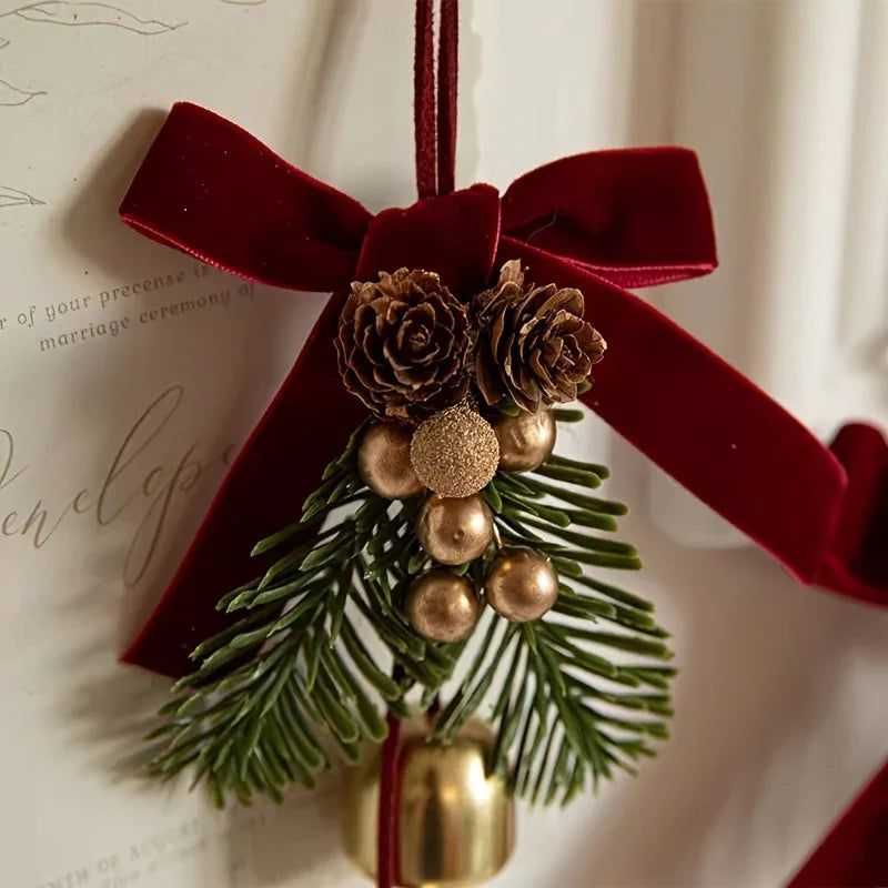 Classic Christmas Door Hanger, Bow And Bell Ornament, Stainless Steel Holiday Tree Decoration, No Feathers, Electricity-Free Festive Accessory House Of Avana [[SKU:HOA-XMS-408]]