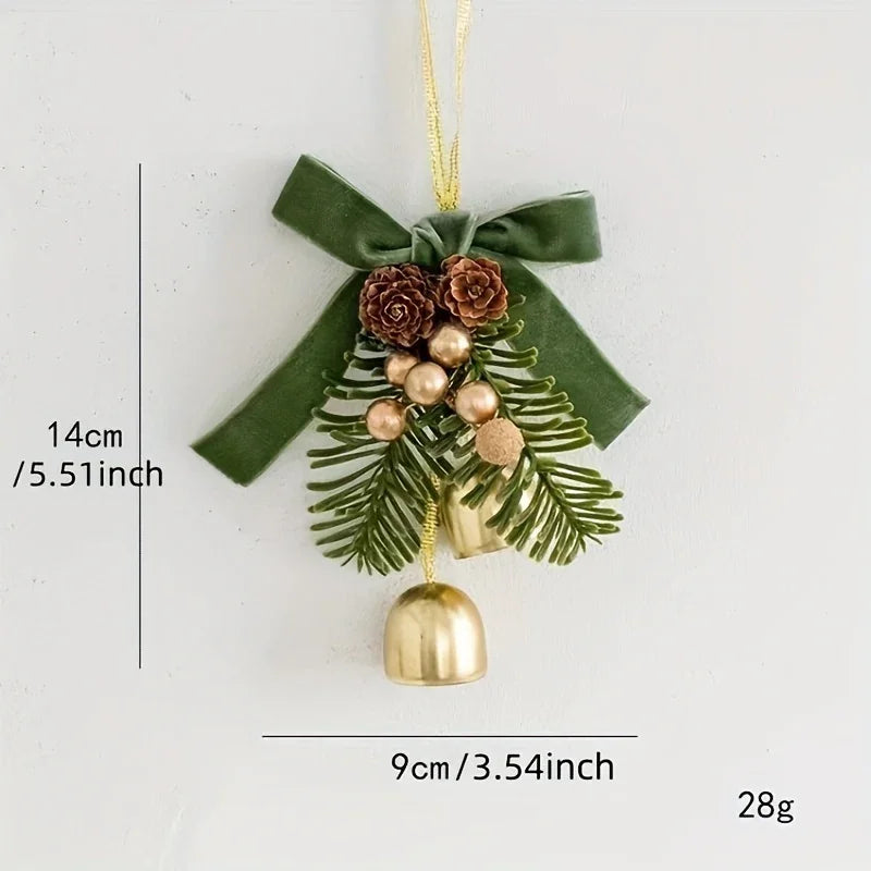 Classic Christmas Door Hanger, Bow And Bell Ornament, Stainless Steel Holiday Tree Decoration, No Feathers, Electricity-Free Festive Accessory House Of Avana [[SKU:HOA-XMS-408]]